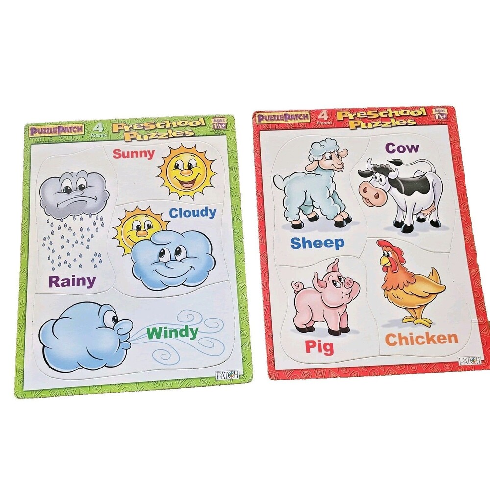 Puzzle Patch Preschool Puzzles Ages 1 1/2+ Animals & Weather Frame Tray Set Of 2